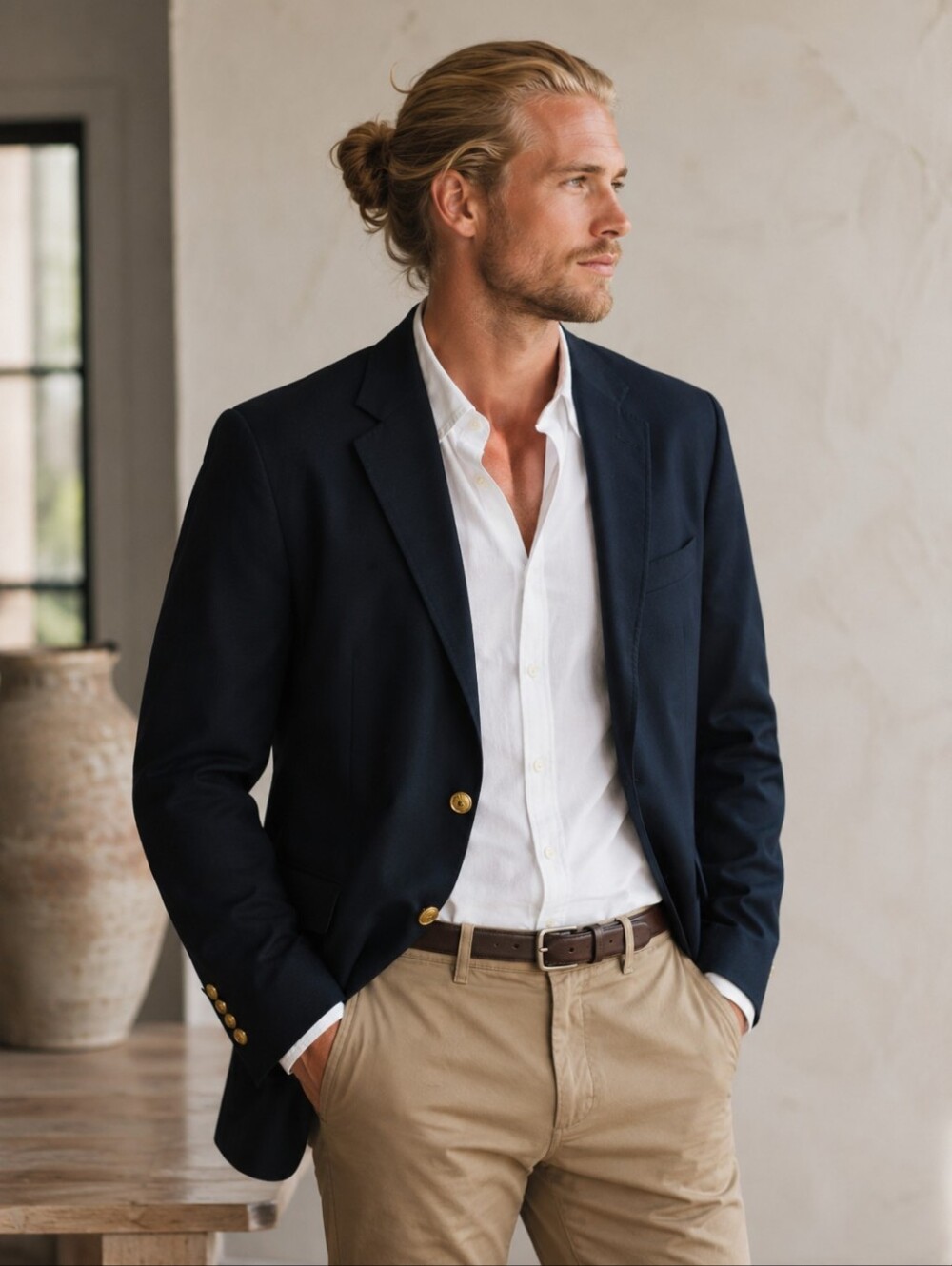Jos A Bank Classic Navy Wool Blazer Gold Buttons Preppy Business Casual Sz 46L